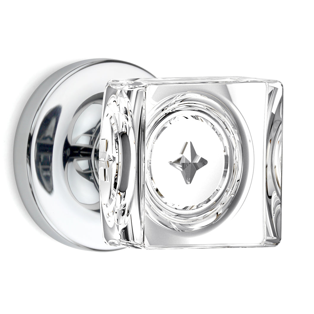 Square Crystal Polished Chrome Door Knobs