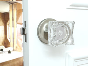 Square Crystal Satin Nickel Door Knobs