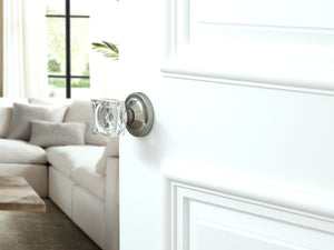 Square Crystal Satin Nickel Door Knobs