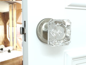 Princess Square Crystal Satin Nickel Door Knobs