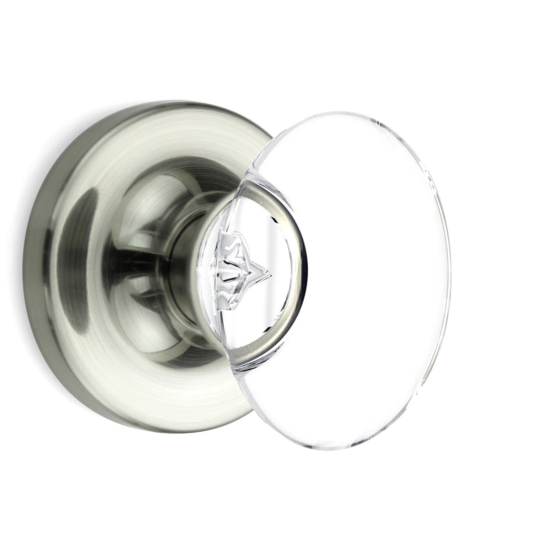 Oval Egg Crystal Satin Nickel Door Knobs