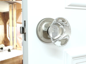 Oval Egg Crystal Satin Nickel Door Knobs
