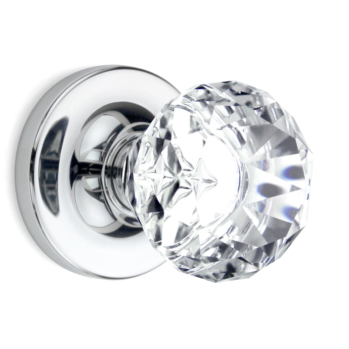 Diamond Round Brilliant Crystal Polished Chrome Door Knobs