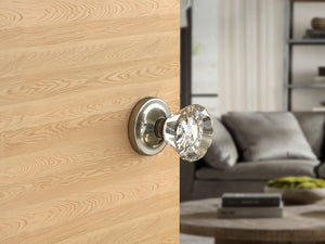 Diamond Round Brilliant Crystal Satin Nickel Door Knobs