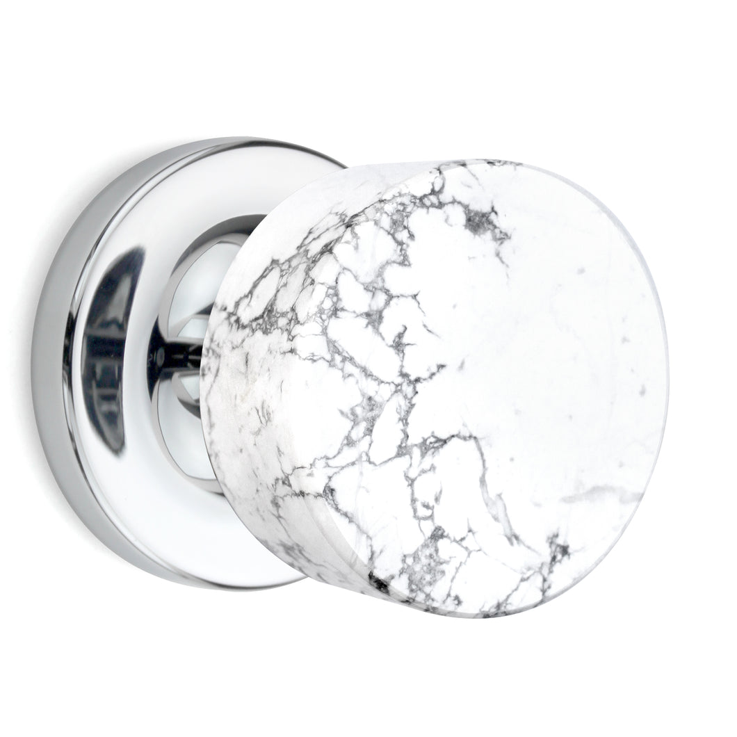 White Marble Polished Chrome Door Knobs