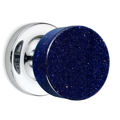 Blue Goldstone Polished Chrome Door Knobs