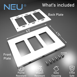3-Gang Rocker Mid-Size Screwless Wall Plate Cover Glossy White