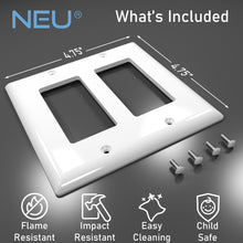 Load image into Gallery viewer, 2-Gang Mid Size Glossy White Rocker Light Switch Electric Outlet Wall Plate Cover