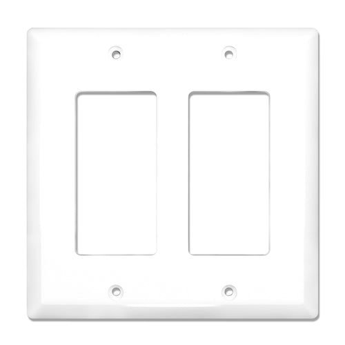 2-Gang Mid Size Glossy White Rocker Light Switch Electric Outlet Wall Plate Cover