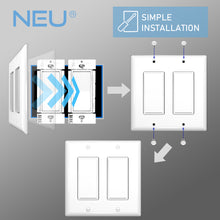 Load image into Gallery viewer, 2-Gang Mid Size Glossy White Rocker Light Switch Electric Outlet Wall Plate Cover