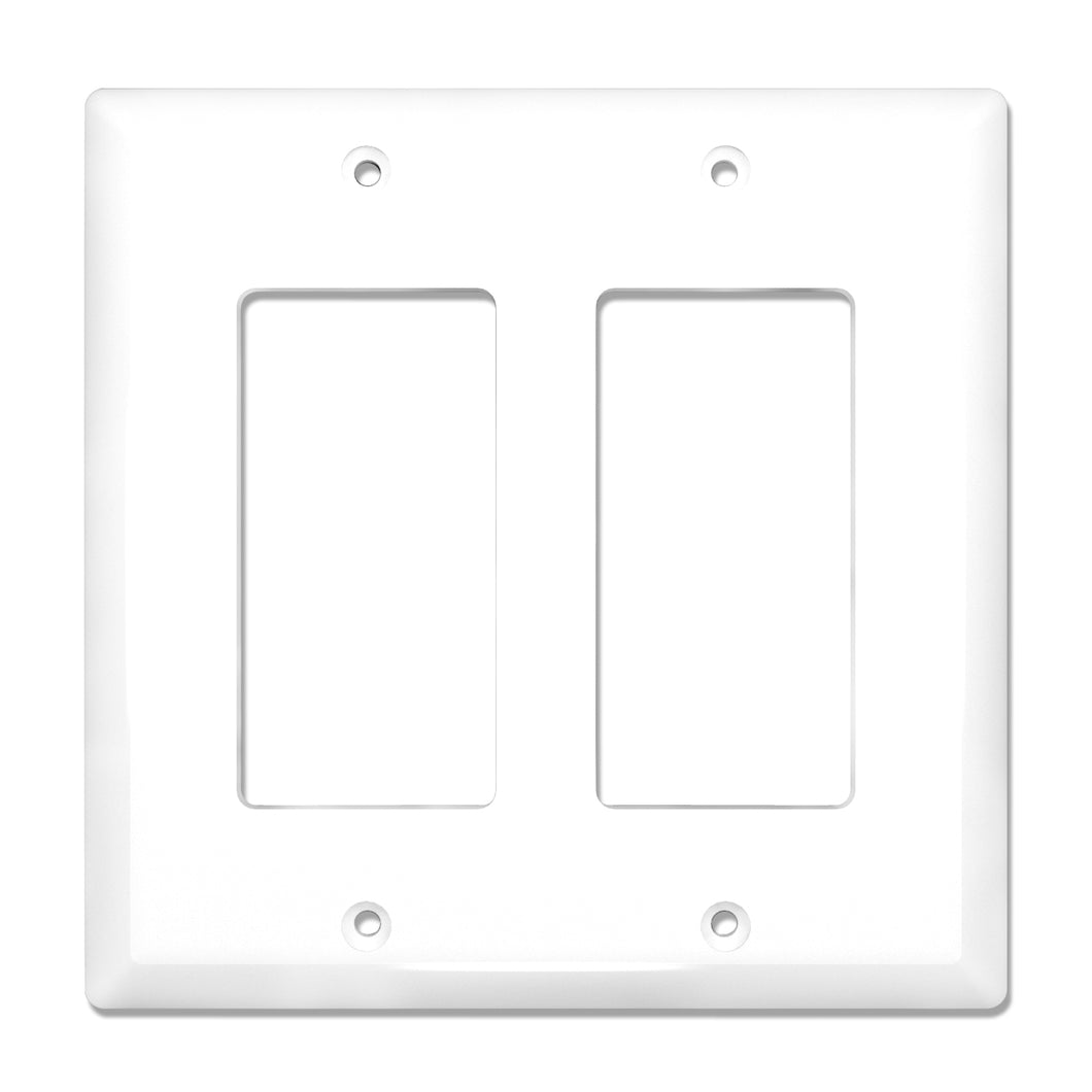 2-Gang Mid Size Glossy White Rocker Light Switch Electric Outlet Wall Plate Cover