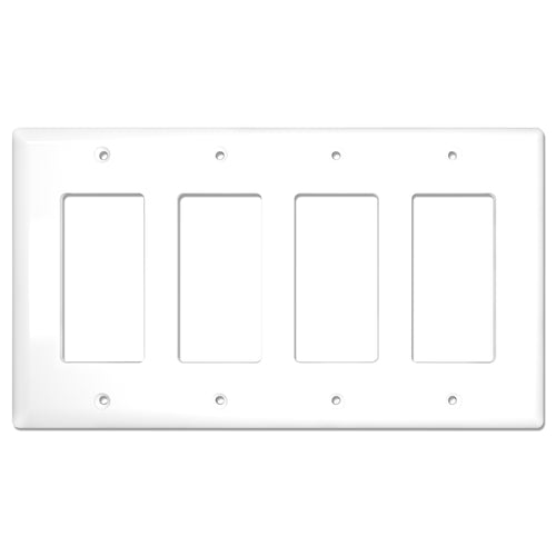 4-Gang Mid Size Glossy White Rocker Light Switch Electric Outlet Wall Plate Cover