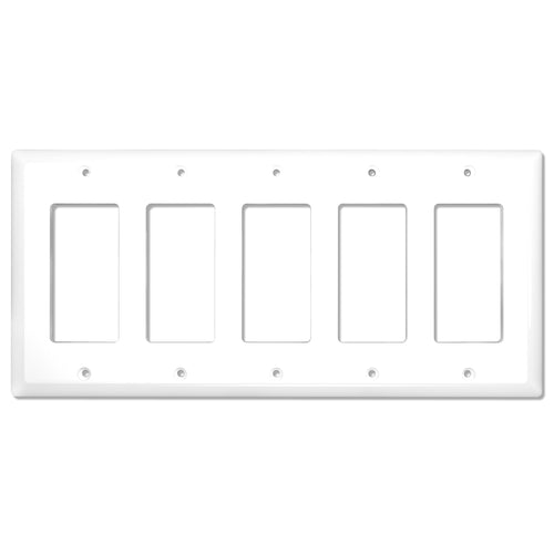 5-Gang Mid Size Glossy White Rocker Light Switch Electric Outlet Wall Plate Cover