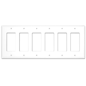 6-Gang Mid Size Glossy White Rocker Light Switch Electric Outlet Wall Plate Cover