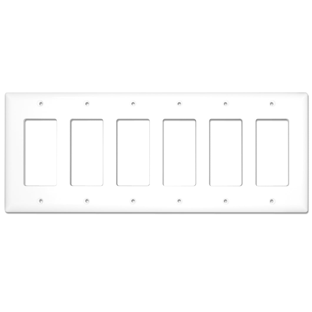 6-Gang Mid Size Glossy White Rocker Light Switch Electric Outlet Wall Plate Cover