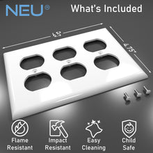 Load image into Gallery viewer, 3-Gang Duplex Receptacle Mid-Size Wall Plate Outlet Cover Glossy White