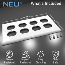 Load image into Gallery viewer, 4-Gang Duplex Receptacle Mid-Size Wall Plate Outlet Cover Glossy White