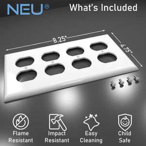 4-Gang Duplex Receptacle Mid-Size Wall Plate Outlet Cover Glossy White