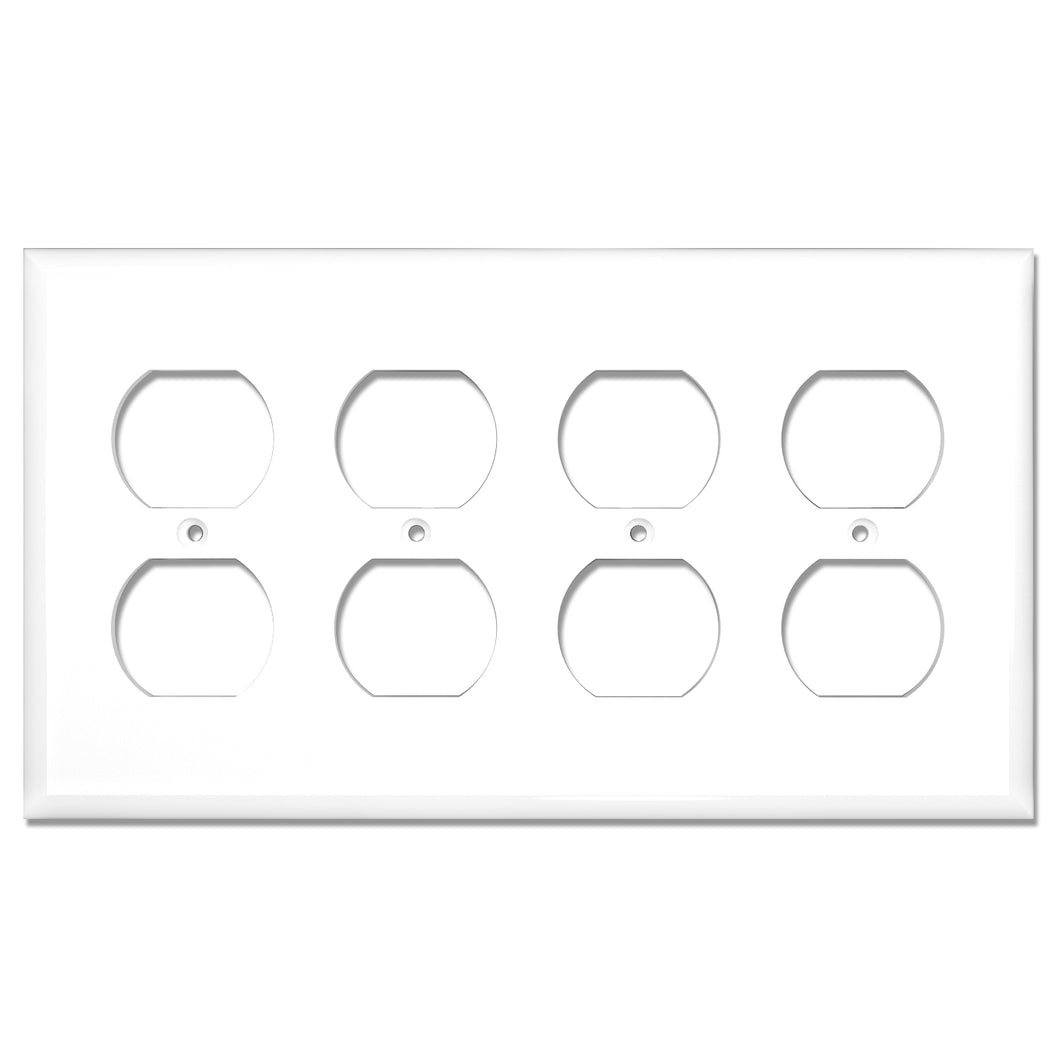 4-Gang Duplex Receptacle Mid-Size Wall Plate Outlet Cover Glossy White