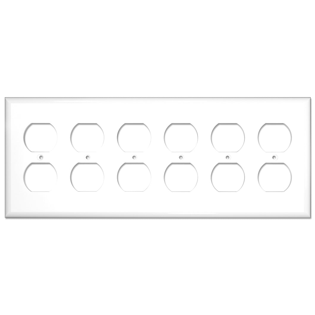 6-Gang Duplex Receptacle Mid-Size Wall Plate Outlet Cover Glossy White
