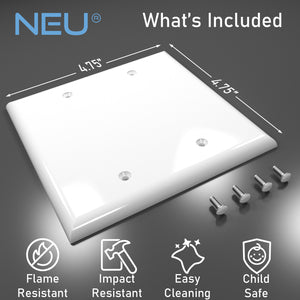 2-Gang Blank Mid-Size Wall Plate  Cover Glossy White