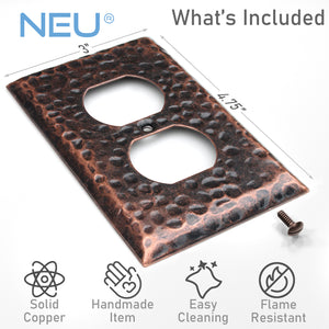 1-Gang Hammered Finish Copper Duplex Receptacle Mid-Size Wall Plate Outlet Cover