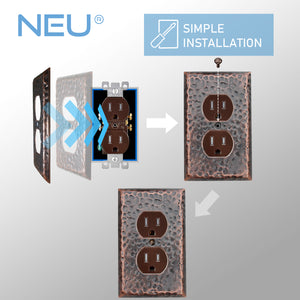 1-Gang Hammered Finish Copper Duplex Receptacle Mid-Size Wall Plate Outlet Cover
