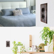 Load image into Gallery viewer, 1-Gang Hammered Finish Copper Duplex Receptacle Mid-Size Wall Plate Outlet Cover